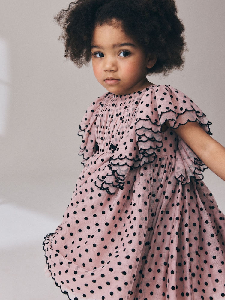 Pastel Pink Spot - Frill Sleeve Occasion Dress (3mths-8yrs) - 8의 이미지 1