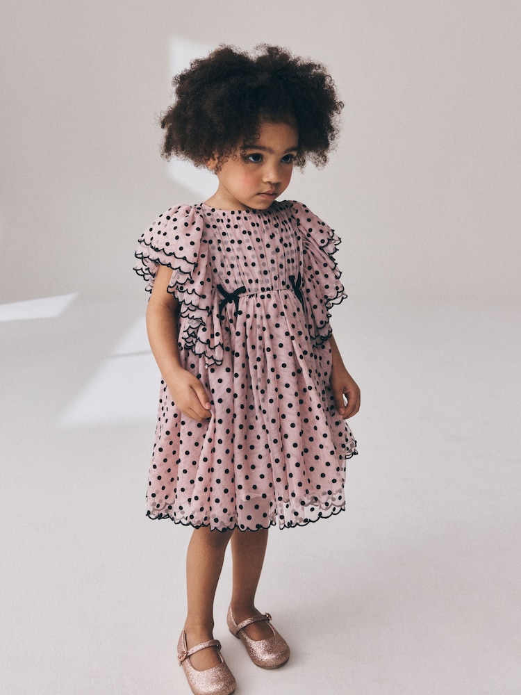 Pastel Pink Spot - Frill Sleeve Occasion Dress (3mths-8yrs) - 8의 이미지 2