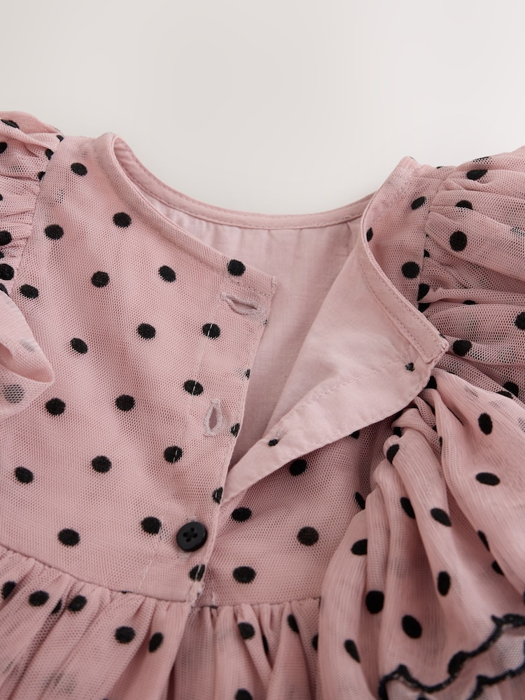 Pastel Pink Spot - Frill Sleeve Occasion Dress (3mths-8yrs) - 8의 이미지 8