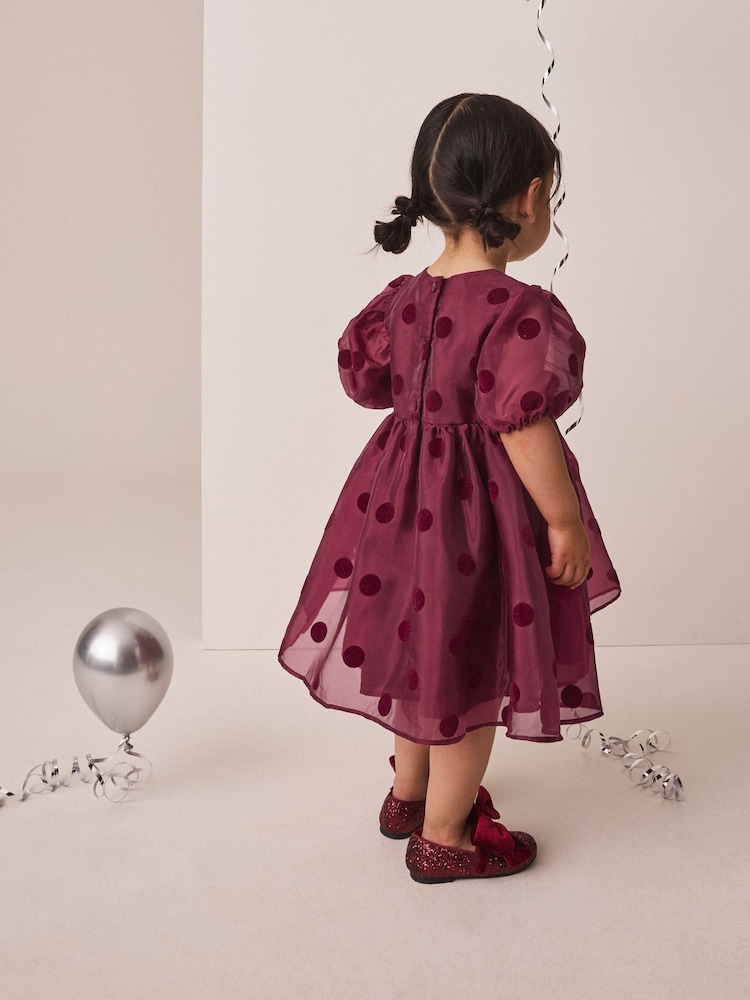 Burgundy Red Puff Sleeve Bow Detail Occasion Dress (3mths-8yrs) - Image 2 of 7 Burgundy Red Puff Sleeve Bow Detail Occasion Dress (3mths-8yrs) - Image 2 of 7