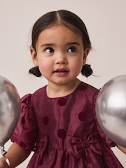 Burgundy Red Puff Sleeve Bow Detail Occasion Dress (3mths-8yrs) - Image 3 of 7