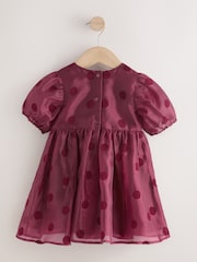 Burgundy Red Puff Sleeve Bow Detail Occasion Dress (3mths-8yrs) - Image 4 of 7