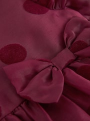 Burgundy Red Puff Sleeve Bow Detail Occasion Dress (3mths-8yrs) - Image 6 of 7