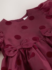 Burgundy Red Puff Sleeve Bow Detail Occasion Dress (3mths-8yrs) - Image 7 of 7
