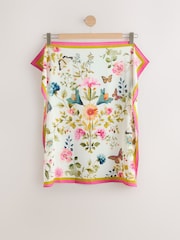 White Butterfly Print - Satin Square Lightweight Scarf - תמונה 1 מתוך 4