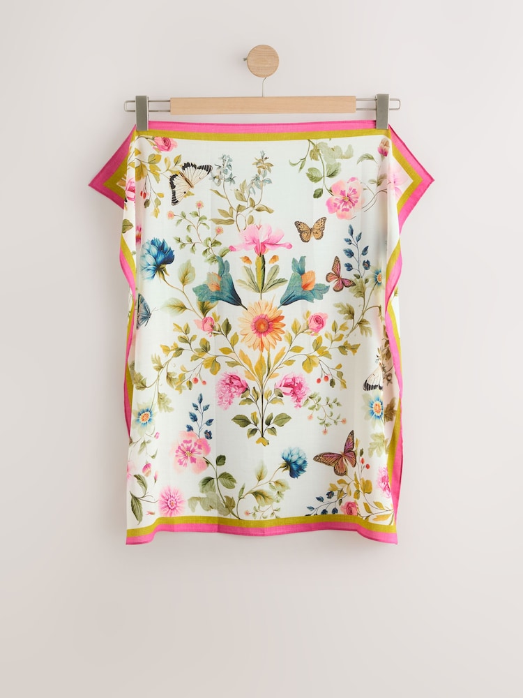 White Butterfly Print - Satin Square Lightweight Scarf - תמונה 1 מתוך 4