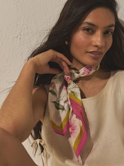 White Butterfly Print Satin Square Lightweight Scarf - Image 5 of 9