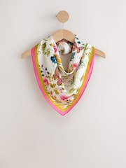 White Butterfly Print Satin Square Lightweight Scarf - Image 7 of 9
