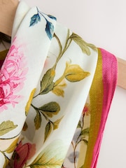 White Butterfly Print Satin Square Lightweight Scarf - Image 8 of 9