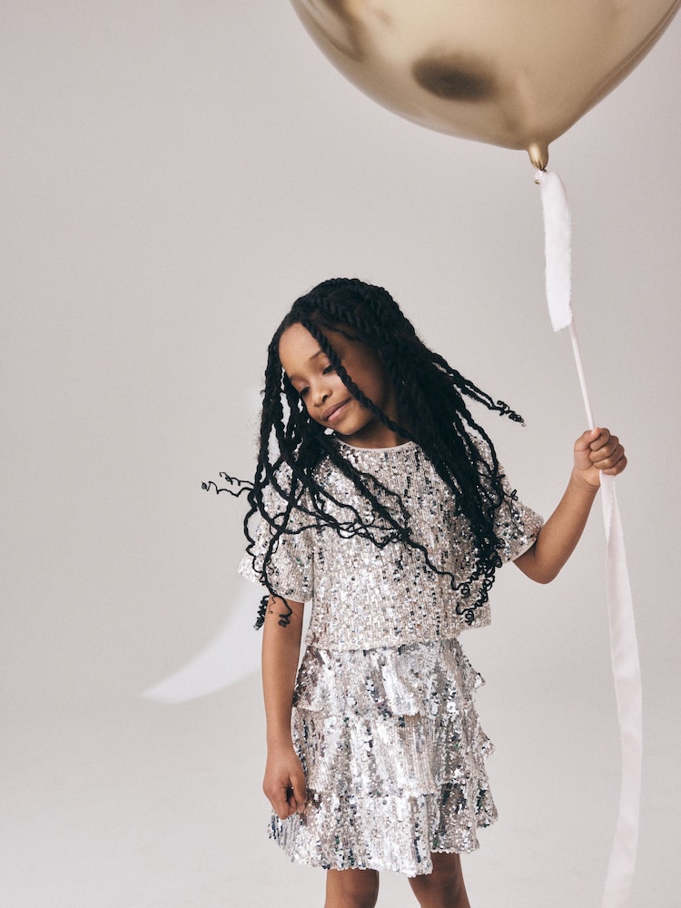Silver Sequin Top and Rara Skirt Set (3-16yrs) - Image 1 of 9