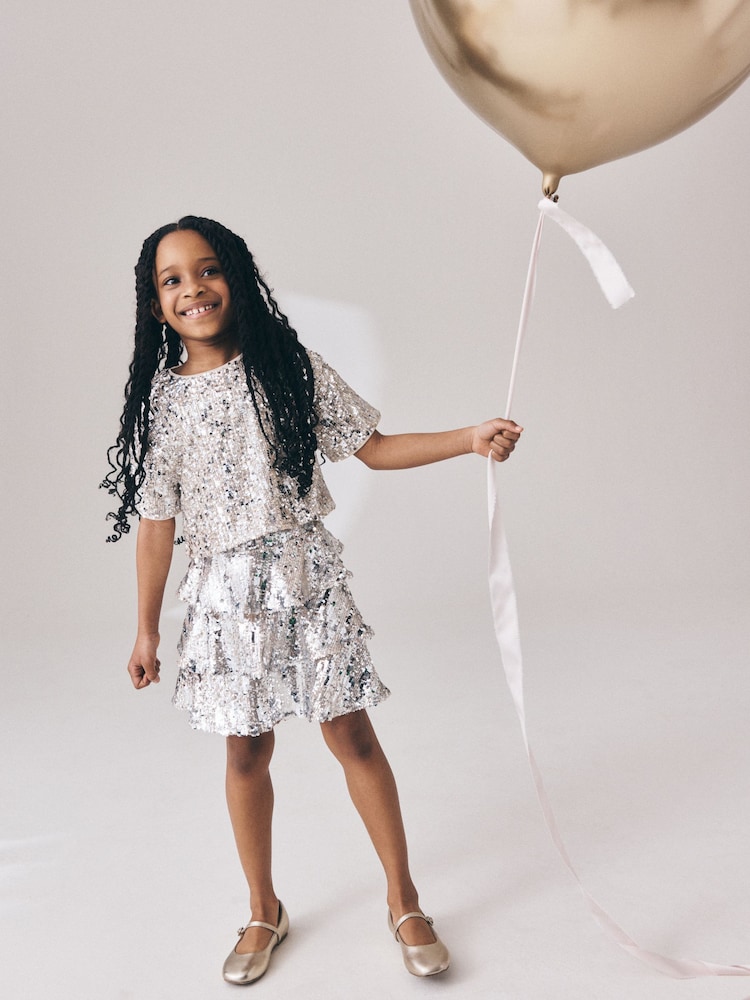 Silver Sequin Top and Rara Skirt Set (3-16yrs) - Image 2 of 9
