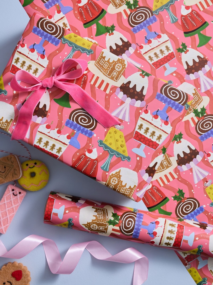 Pink Christmas Dessert Standard Width 15m Christmas Wrapping Paper - Image 1 of 4 Pink Christmas Dessert Standard Width 15m Christmas Wrapping Paper - Image 1 of 4