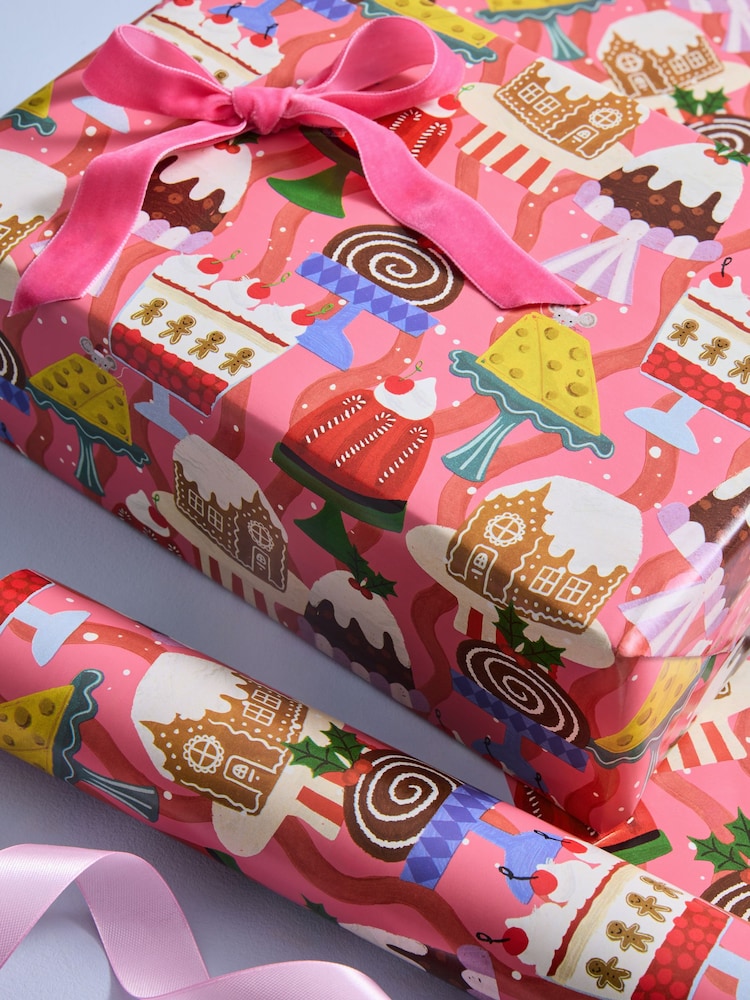 Pink Christmas Dessert Standard Width 15m Christmas Wrapping Paper - Image 2 of 4 Pink Christmas Dessert Standard Width 15m Christmas Wrapping Paper - Image 2 of 4