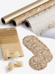 Set of 3 Gold Christmas Wrapping Paper Luxury Set of 3, 3m Gift Tags and Ribbons Set - Image 3 of 4