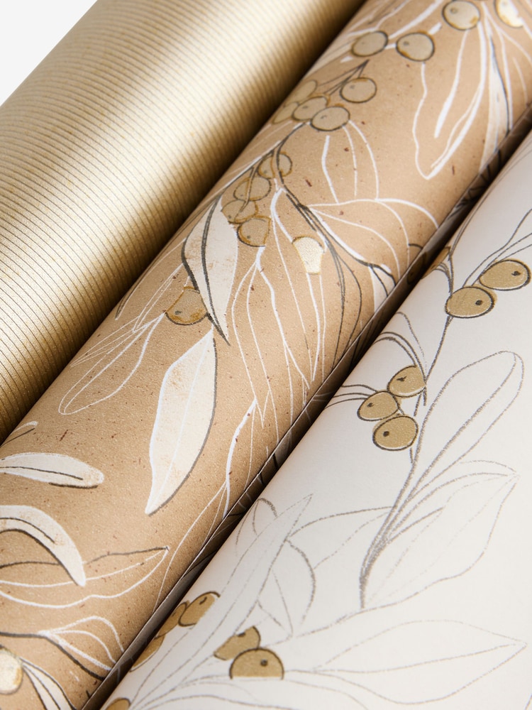Set of 3 Gold Christmas Wrapping Paper Luxury Set of 3, 3m Gift Tags and Ribbons Set - Image 4 of 4