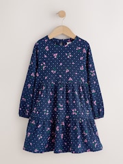 Blue/Navy Long Sleeve Cinkle Jersey Dress (3-16yrs) - Image 1 of 4
