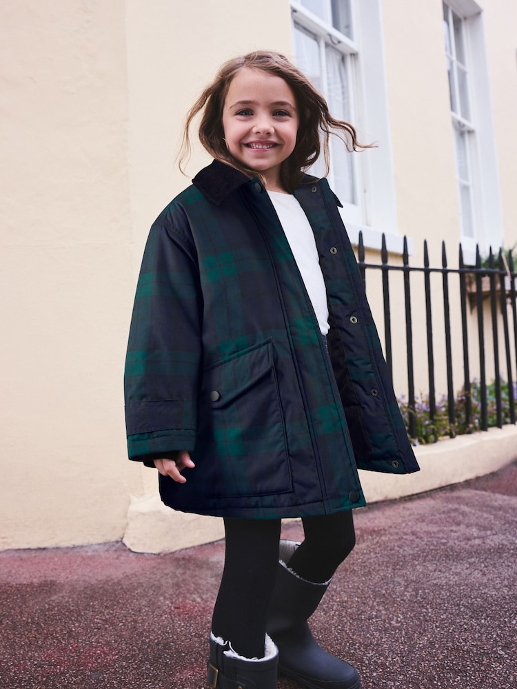 Navy/Green Check Shower Resistant Barn Jacket (3-16yrs) - Image 1 of 11 Navy/Green Check Shower Resistant Barn Jacket (3-16yrs) - Image 1 of 11