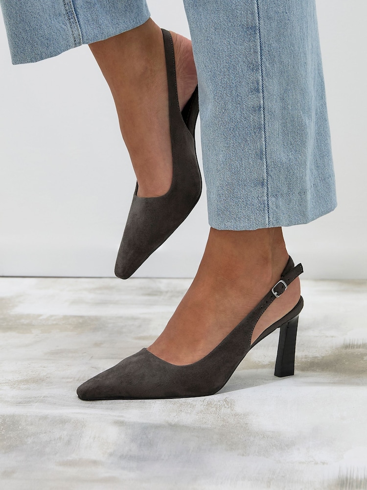 Linzi Grey Saint Slingback Stacked Heel Courts - Image 6 of 6