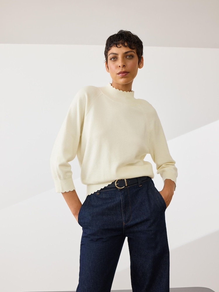 LK Bennett Cream Betty Merino Wool Scallop Edge Jumper - Image 1 of 3 LK Bennett Cream Betty Merino Wool Scallop Edge Jumper - Image 1 of 3