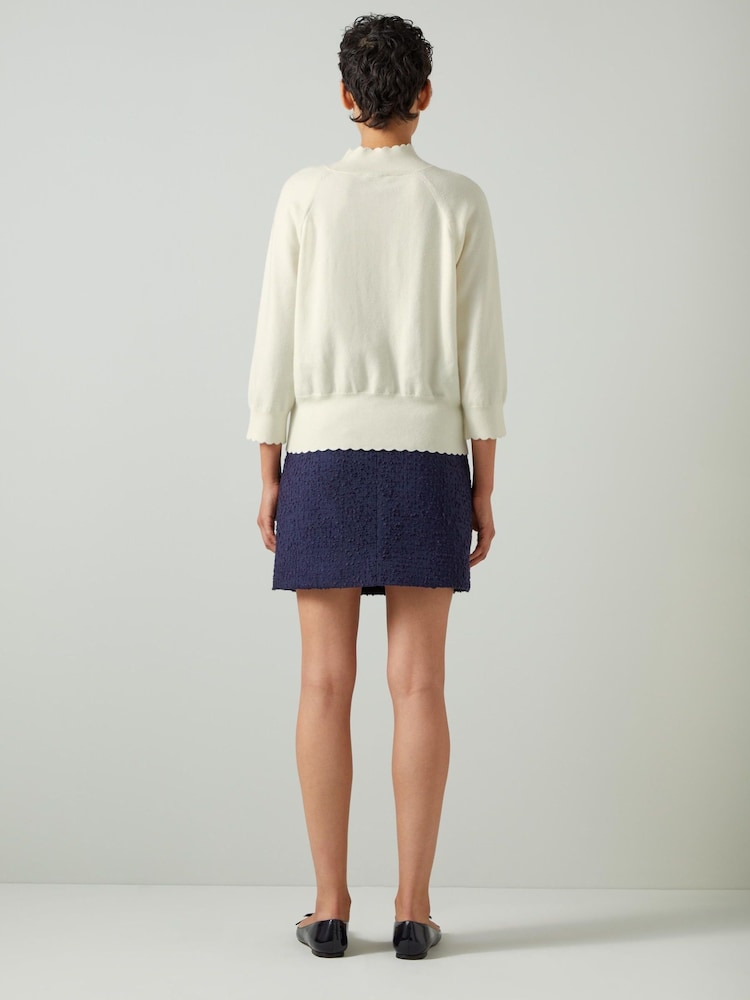 LK Bennett Cream Betty Merino Wool Scallop Edge Jumper - Image 2 of 3 LK Bennett Cream Betty Merino Wool Scallop Edge Jumper - Image 2 of 3