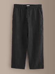 Black Relaxed Fit Signature 100% Linen Trousers With Elasticated Waist - Image 7 of 10