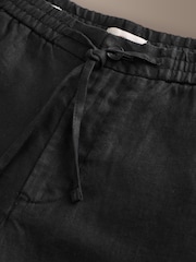 Black Relaxed Fit Signature 100% Linen Trousers With Elasticated Waist - Image 8 of 10