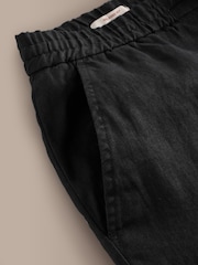 Black Relaxed Fit Signature 100% Linen Trousers With Elasticated Waist - Image 9 of 10