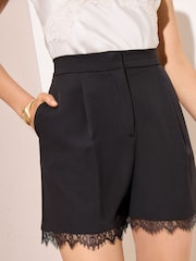 Friends Like These Black Lace Trim Tailored Bermuda Shorts - Image 1 of 5