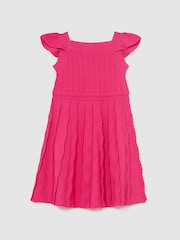 Reiss Pink Erin 3-9 yrs Textured-Knit Cap-Sleeve Dress - Image 1 of 3