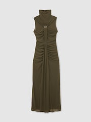 Reiss Khaki Green Colette Petite Ruched Sleeveless Maxi Dress - Image 2 of 8