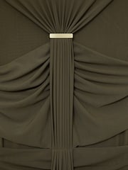 Reiss Khaki Green Colette Petite Ruched Sleeveless Maxi Dress - Image 7 of 8