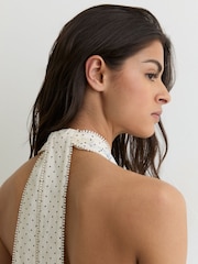 Reiss Ivory/Blue Amaya Cotton Floral-Print Belted Maxi Dress with Stretch - Image 6 of 8