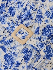 Reiss Ivory/Blue Amaya Cotton Floral-Print Belted Maxi Dress with Stretch - Image 8 of 8