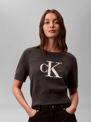 Calvin Klein Grey Monologo Cropped Jumper - Image 1 of 6