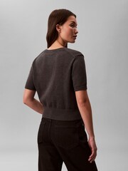 Calvin Klein Grey Monologo Cropped Jumper - Image 2 of 6