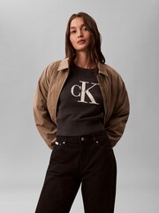Calvin Klein Grey Monologo Cropped Jumper - Image 4 of 6