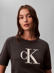 Calvin Klein Grey Monologo Cropped Jumper - Image 5 of 6
