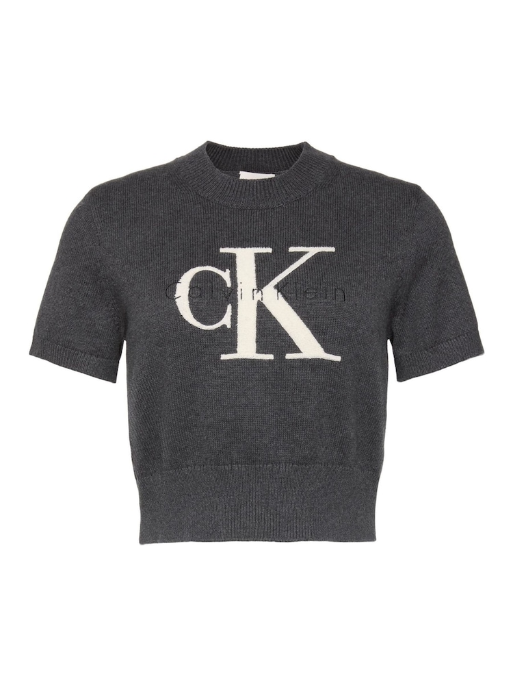 Calvin Klein Grey Monologo Cropped Jumper - Image 6 of 6 Calvin Klein Grey Monologo Cropped Jumper - Image 6 of 6