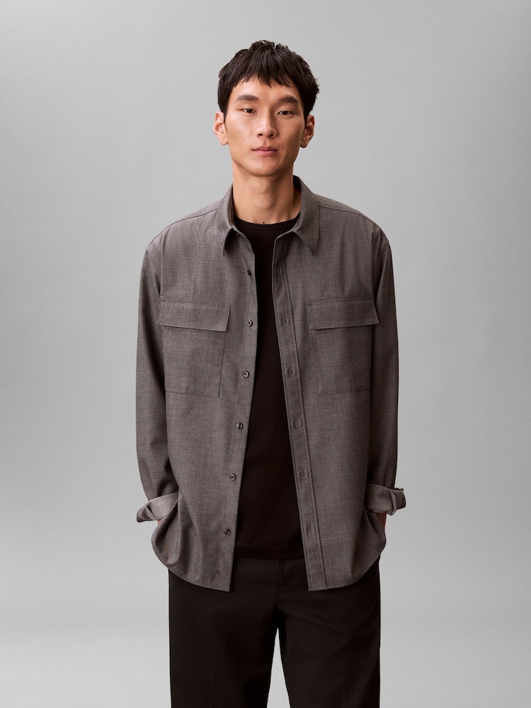 Calvin Klein Grey Melange Button-Down Easy Shirt - Image 1 of 6
