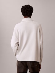 Calvin Klein White Brushed Rib 1/4 Zip Emblem Logo Sweatshirt - Image 2 of 6