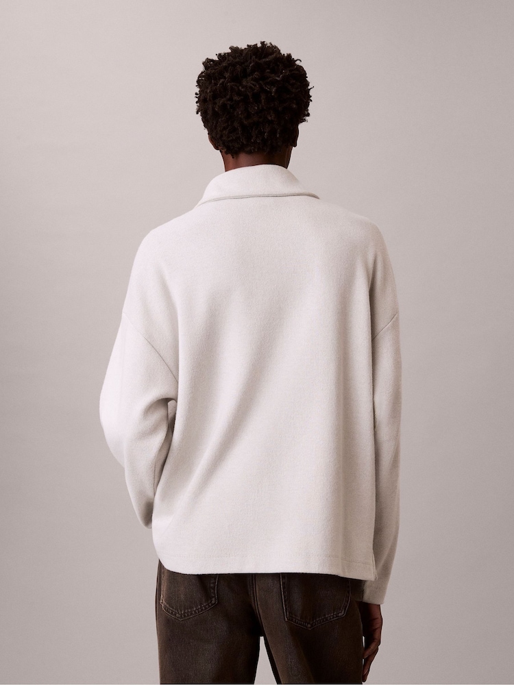 Calvin Klein White Brushed Rib 1/4 Zip Emblem Logo Sweatshirt - Image 2 of 6