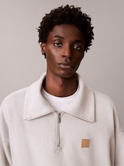 Calvin Klein White Brushed Rib 1/4 Zip Emblem Logo Sweatshirt - Image 3 of 6