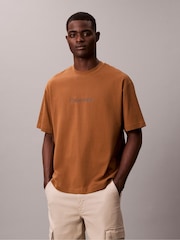 Calvin Klein Brown Short Sleeve Relaxed Standard Logo Crew Neck T-Shirt - Image 1 of 5