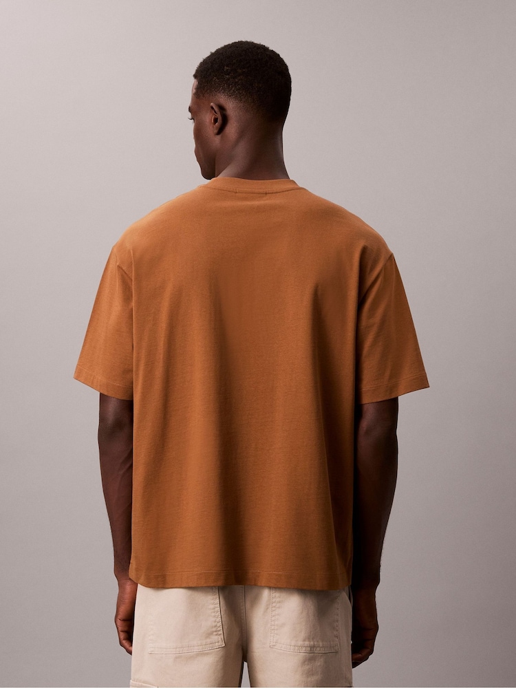 Calvin Klein Brown Short Sleeve Relaxed Standard Logo Crew Neck T-Shirt - Image 2 of 5 Calvin Klein Brown Short Sleeve Relaxed Standard Logo Crew Neck T-Shirt - Image 2 of 5