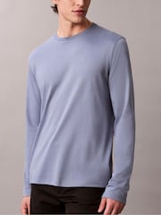 Calvin Klein Blue Supima Cotton Interlock Long Sleeve T-Shirt - Image 4 of 5