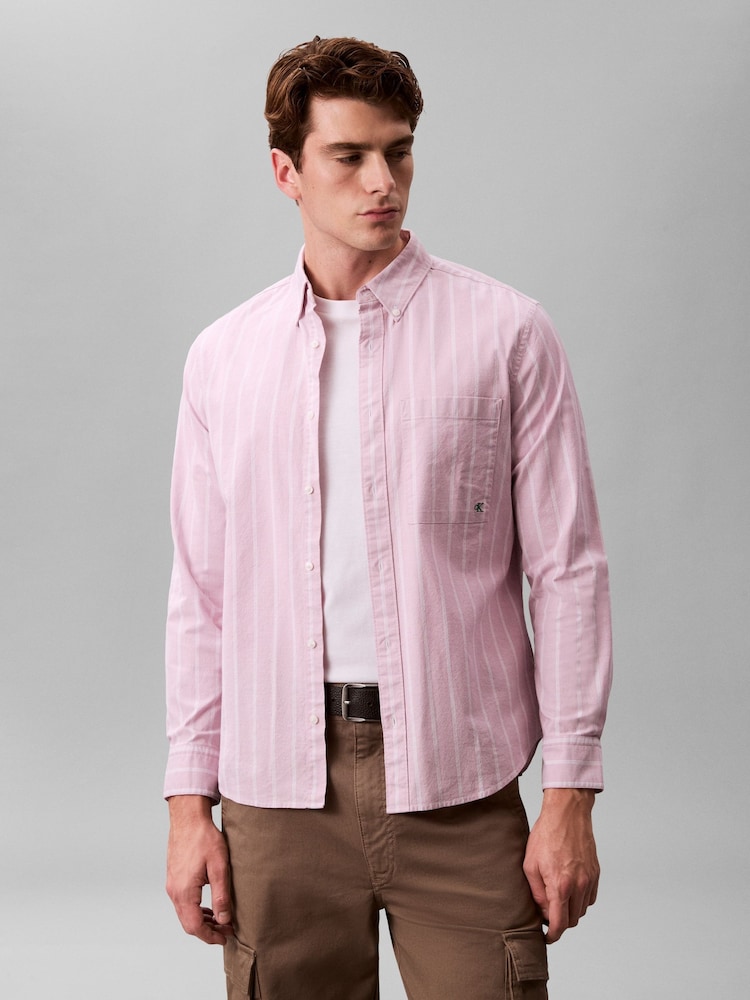 Calvin Klein Pink Stripe Classic Oxford Button-Down Shirt - Image 1 of 5