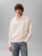 Calvin Klein White Heavy Jersey Logo Long Sleeve Polo Shirt - Image 1 of 6