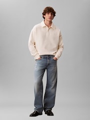 Calvin Klein White Heavy Jersey Logo Long Sleeve Polo Shirt - Image 3 of 6