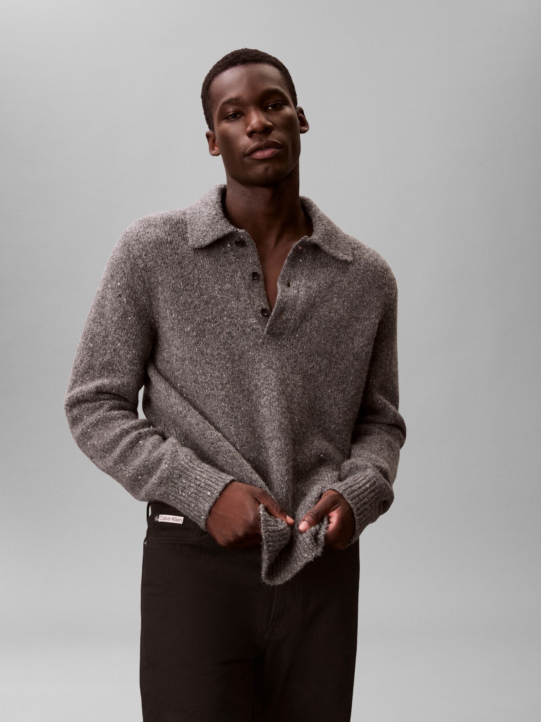 Buy Calvin Klein Grey Wool Blend Relaxed Polo Jumper from Next USA