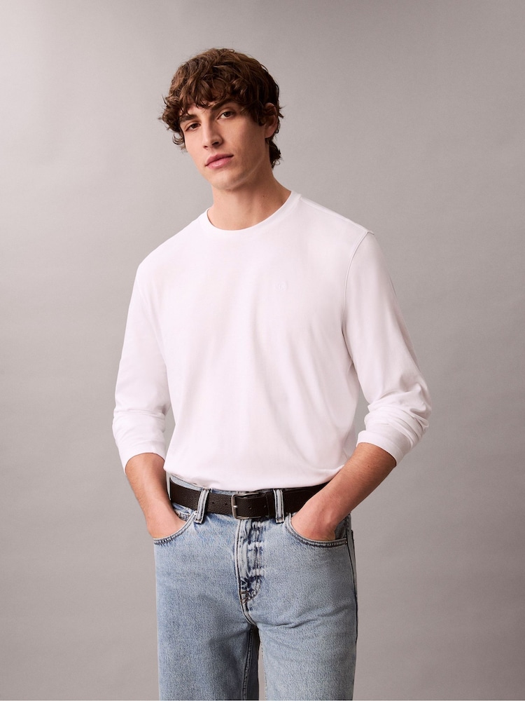 Calvin Klein White Supima Cotton Interlock Long Sleeve T-Shirt - Image 1 of 5